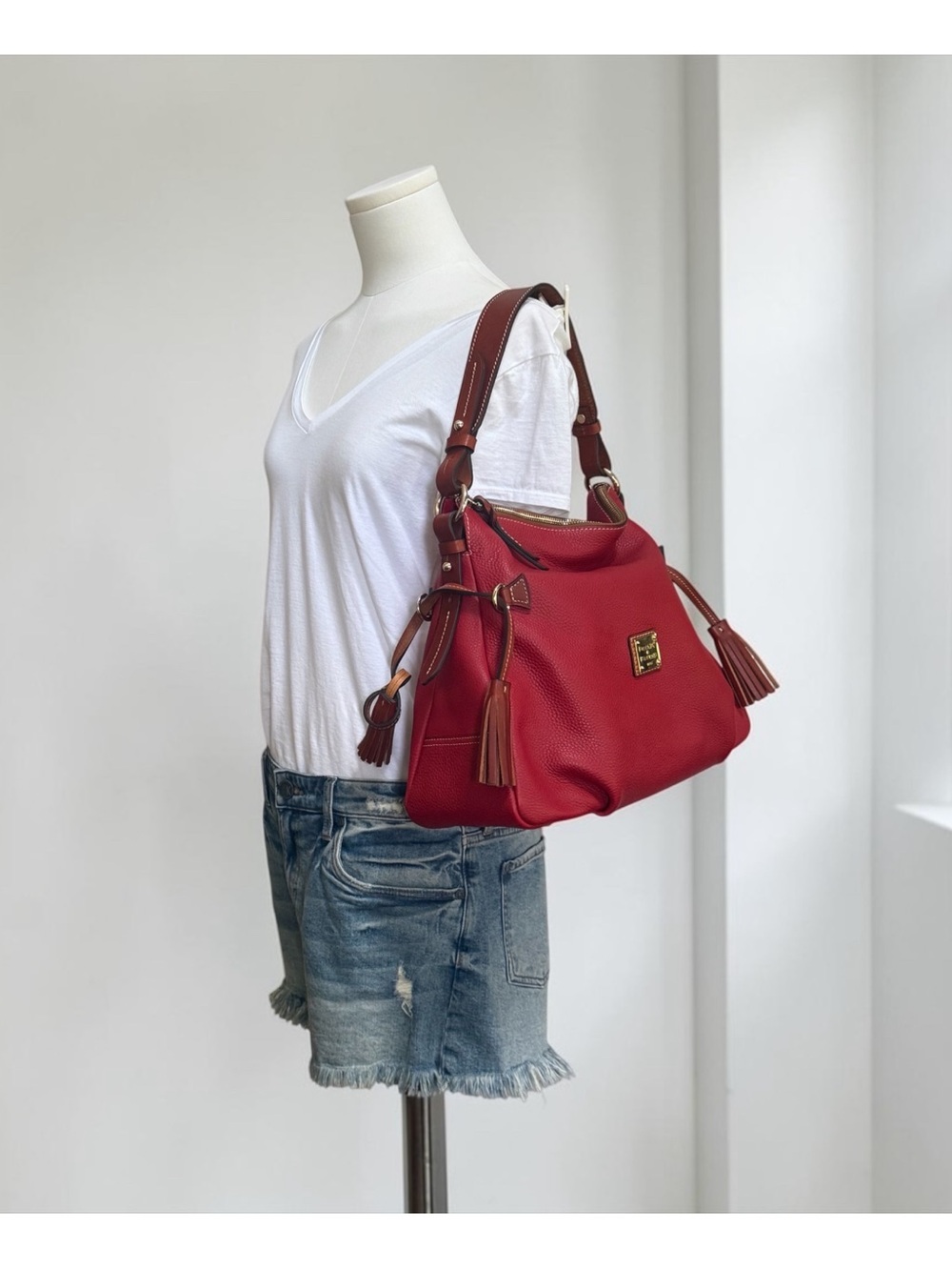 NWOT Authentic Dooney & Bourke Coral Red Leather Tassel Shoulder Hobo Bag - Picture 14 of 15